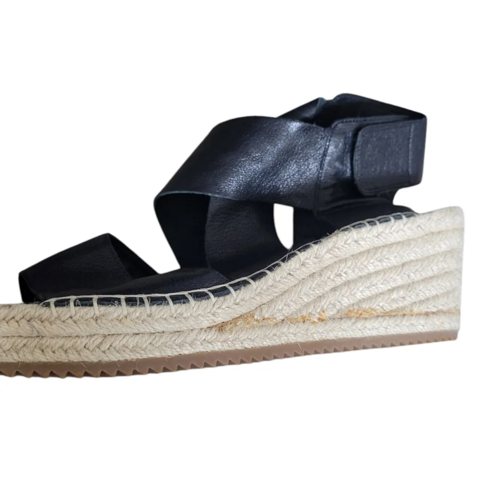 Eileen‎ Fisher Willow Tumbled Leather Wedge Espadrille Black
